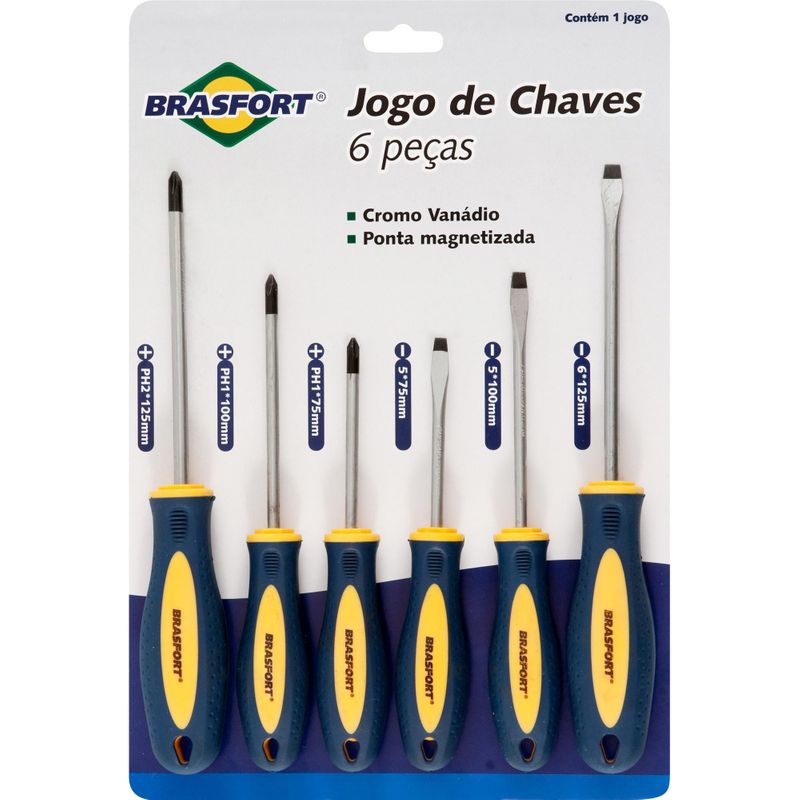 Jogo de Chaves de Fenda/Philips com 6 BRASFORT