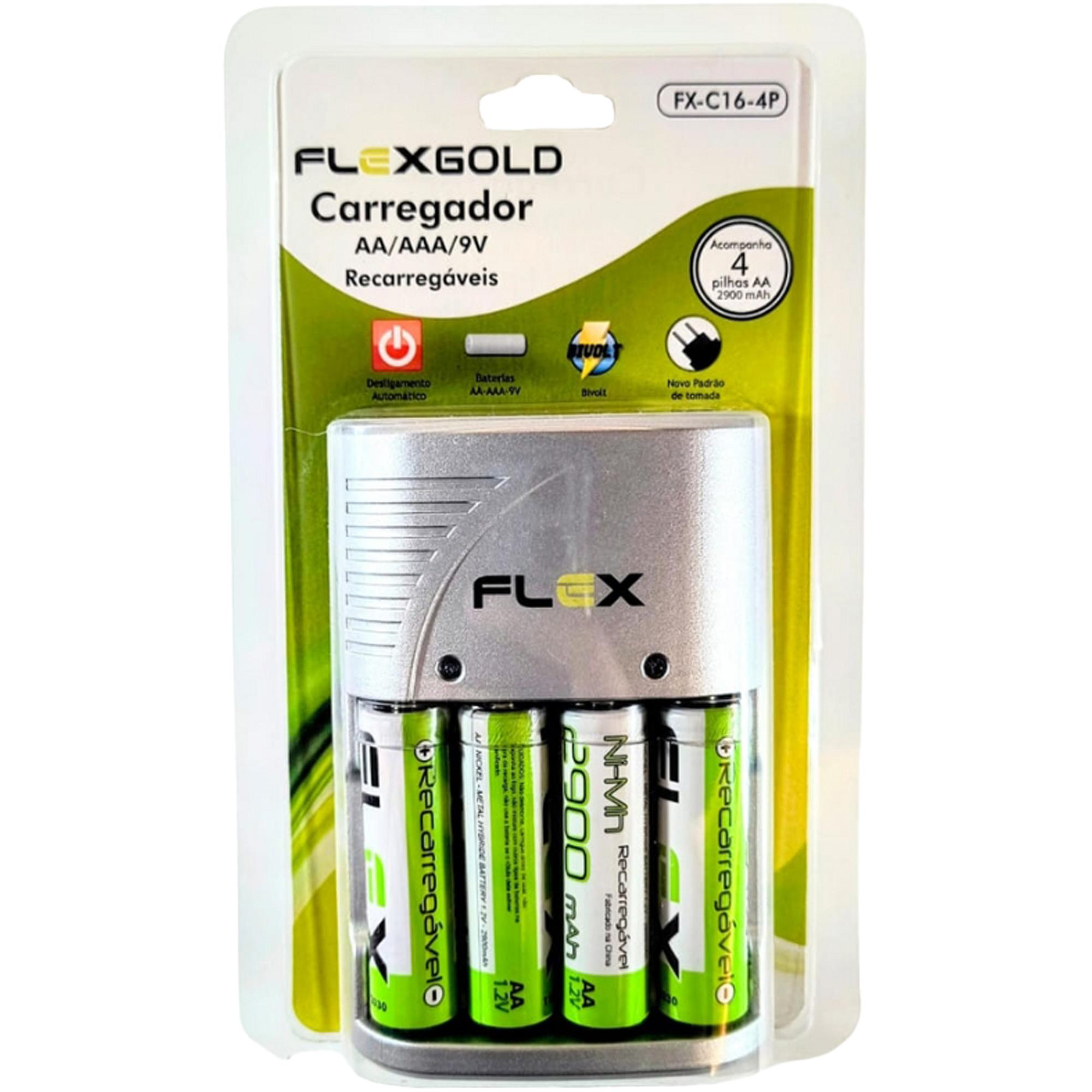 Carregador de Pilhas AA/AAA/9V FXC164P Bivolt Flex