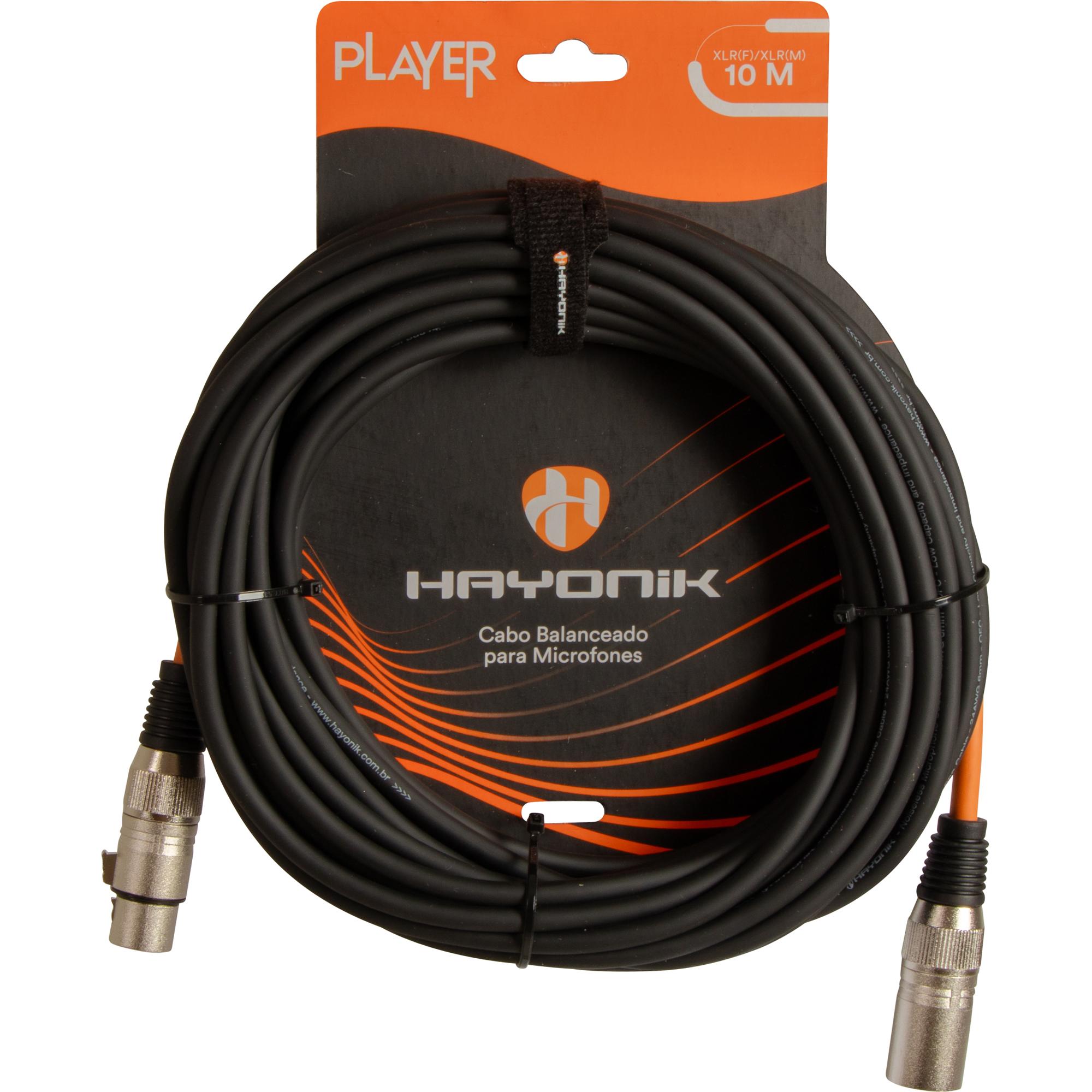 Cabo Para Microfone Player XLR(F) x XLR(M) 10m Preto Hayonik