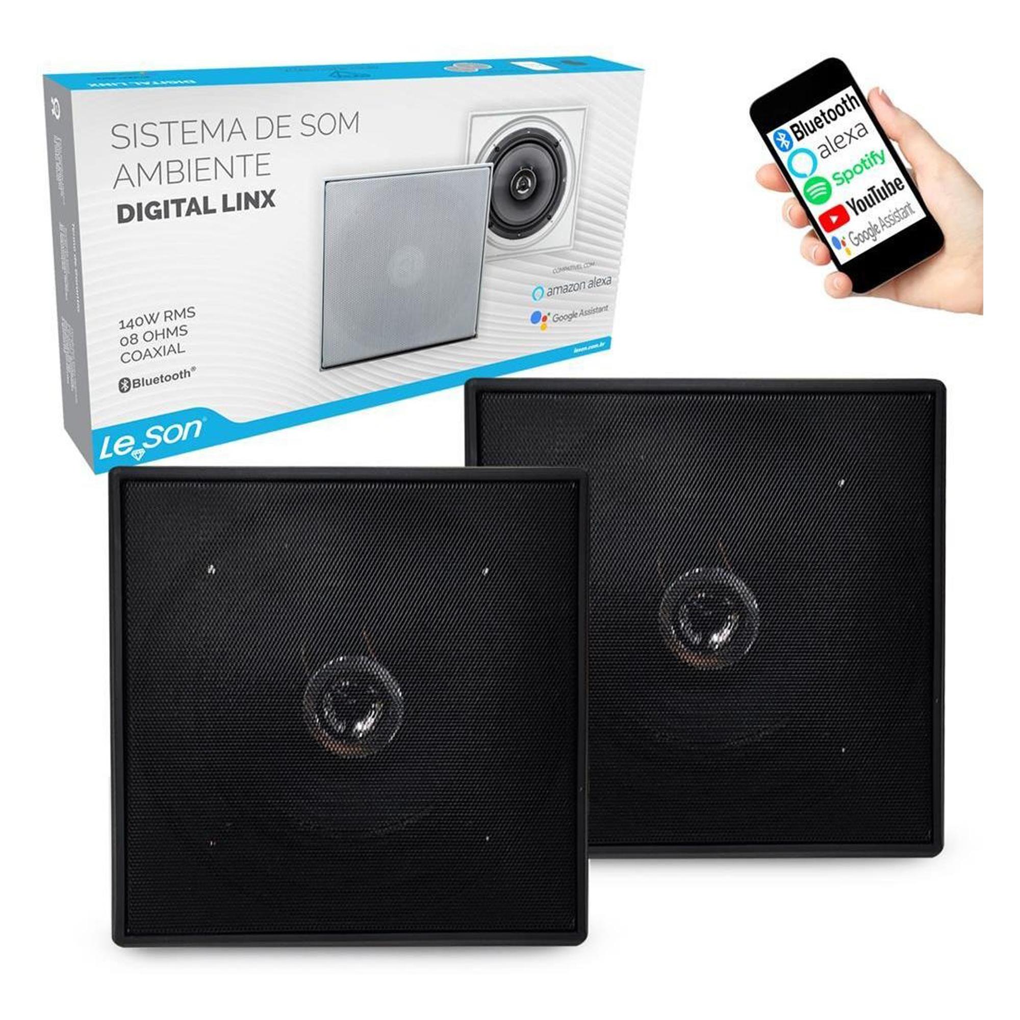 Kit Arandela Quadrada 6' Leson 2LSQUADPT 70W RMS Preta - PAR / 2